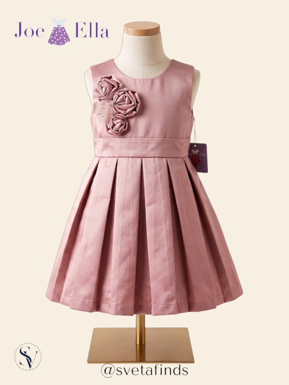 NWT Joe Ella Dusty Rose Pink Satin Rosette Pleated Dress Size 2